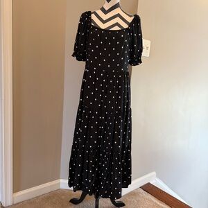 J. Crew Black Polka Dot Tiered Maxi Dress